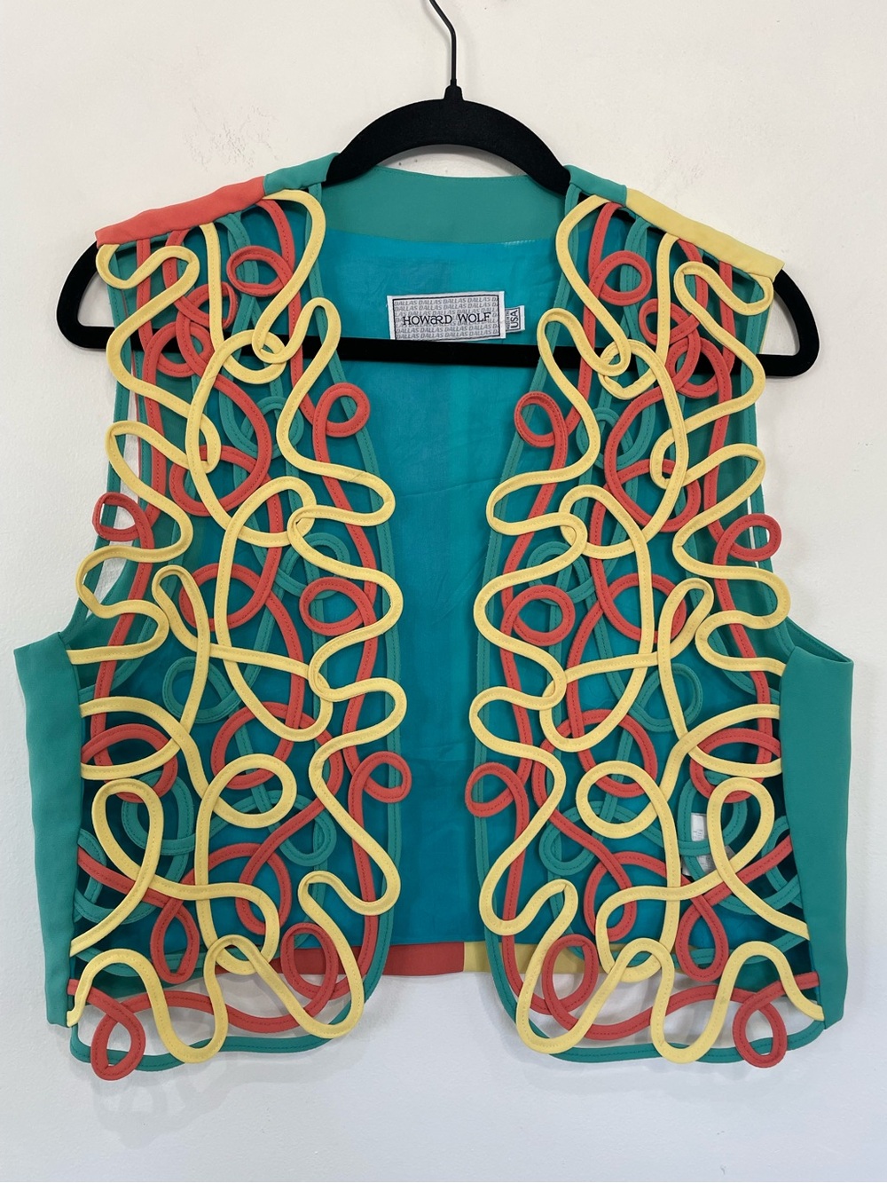 Vintage Howard Wolf Vest Womens Colorblock Soutache Open Front Size 10